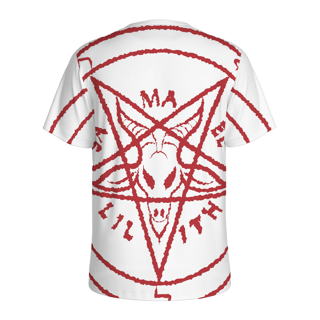 Red Satanic Pentagram Symbol Print Men's Sports T-Shirt