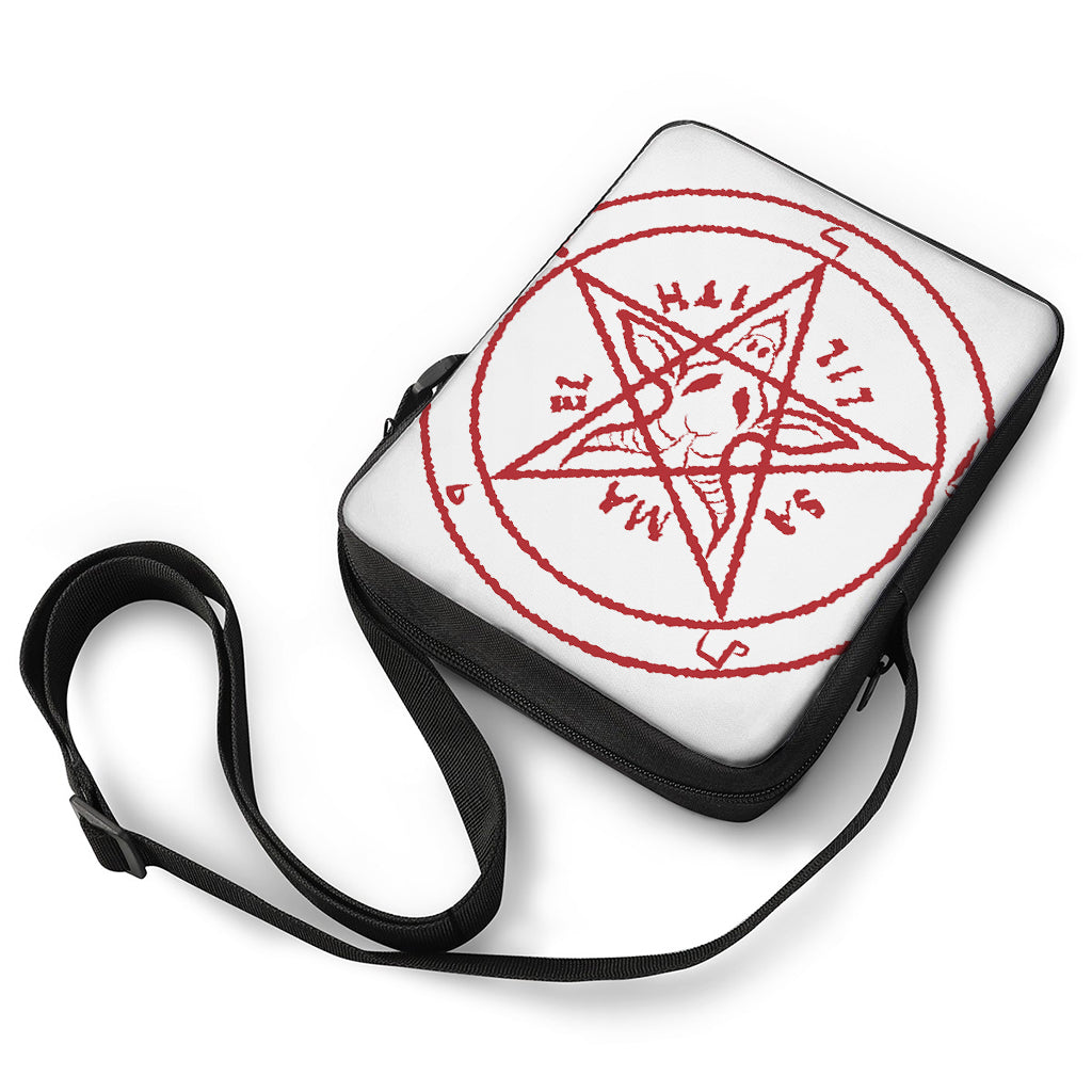 Red Satanic Pentagram Symbol Print Rectangular Crossbody Bag