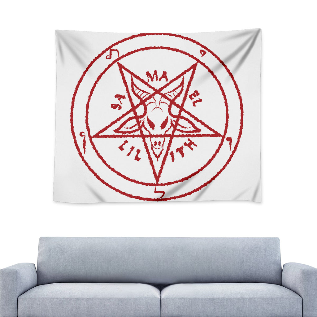 Red Satanic Pentagram Symbol Print Tapestry