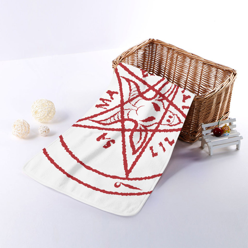 Red Satanic Pentagram Symbol Print Towel