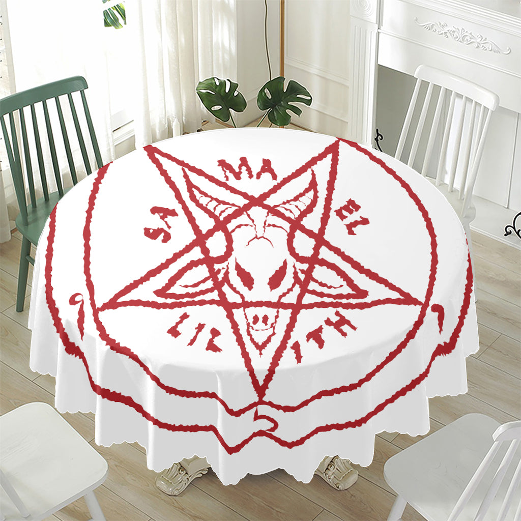 Red Satanic Pentagram Symbol Print Waterproof Round Tablecloth