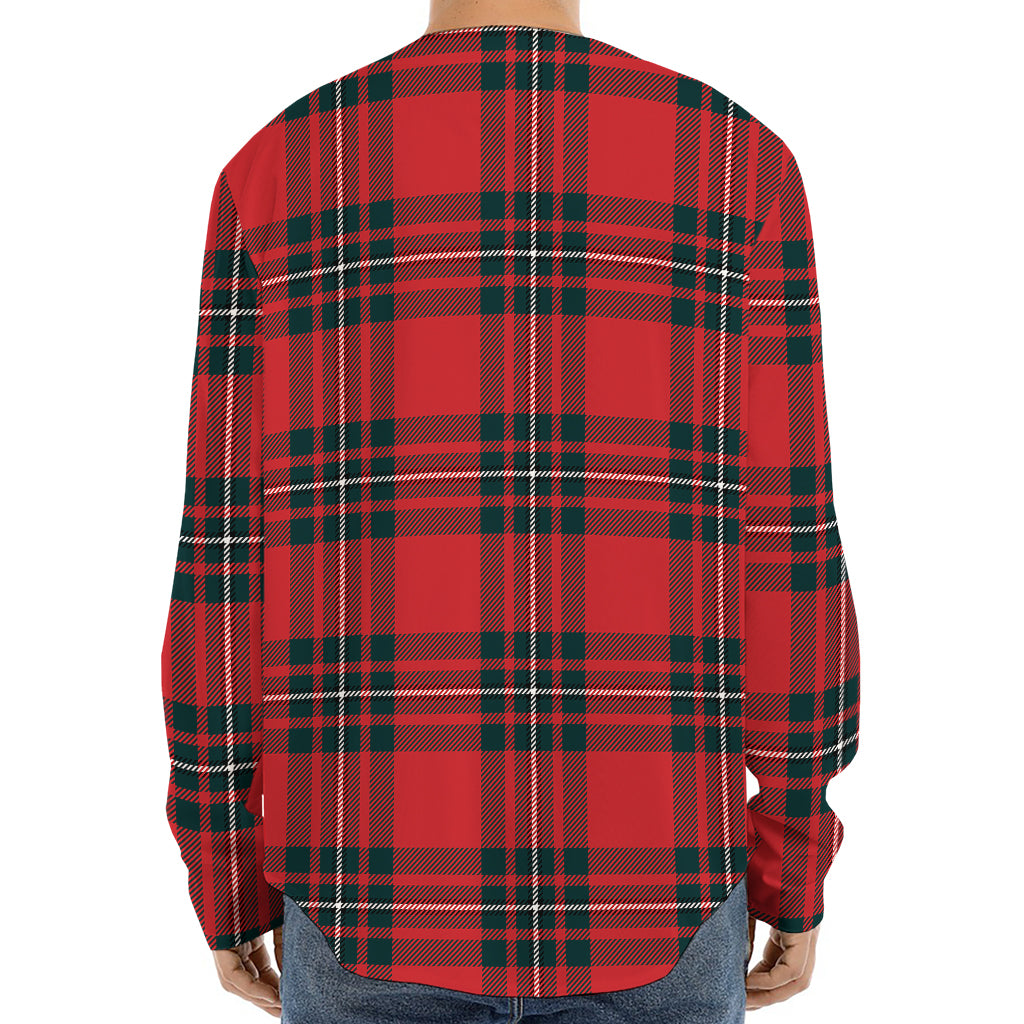 Red Scottish Tartan Pattern Print Long Sleeve Baseball Jersey
