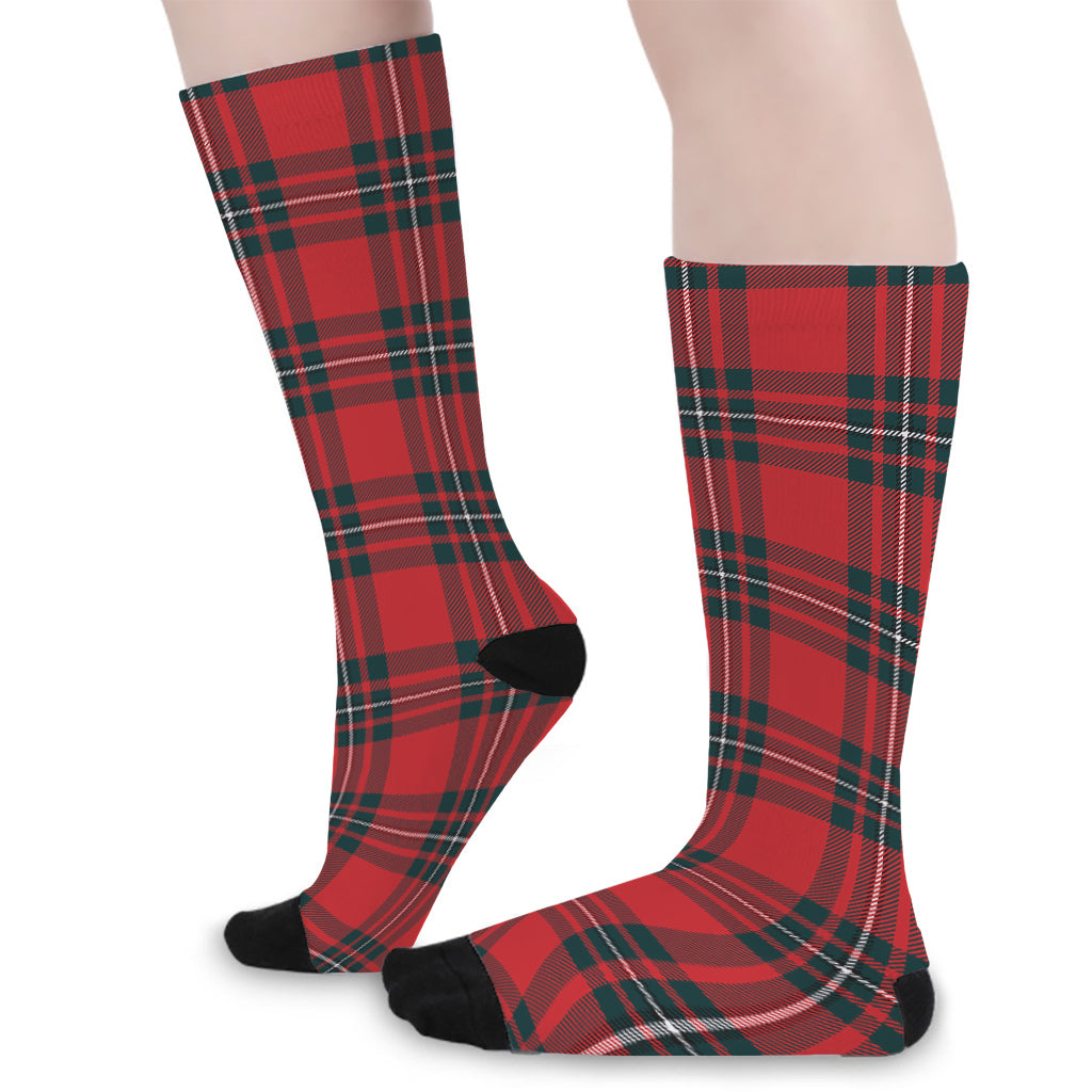 Red Scottish Tartan Pattern Print Long Socks