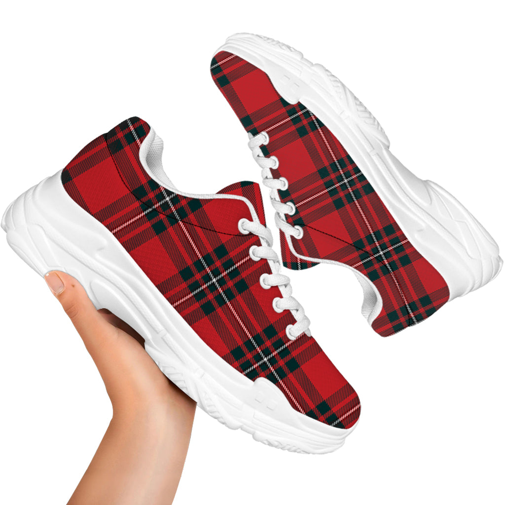 Red Scottish Tartan Pattern Print White Chunky Shoes