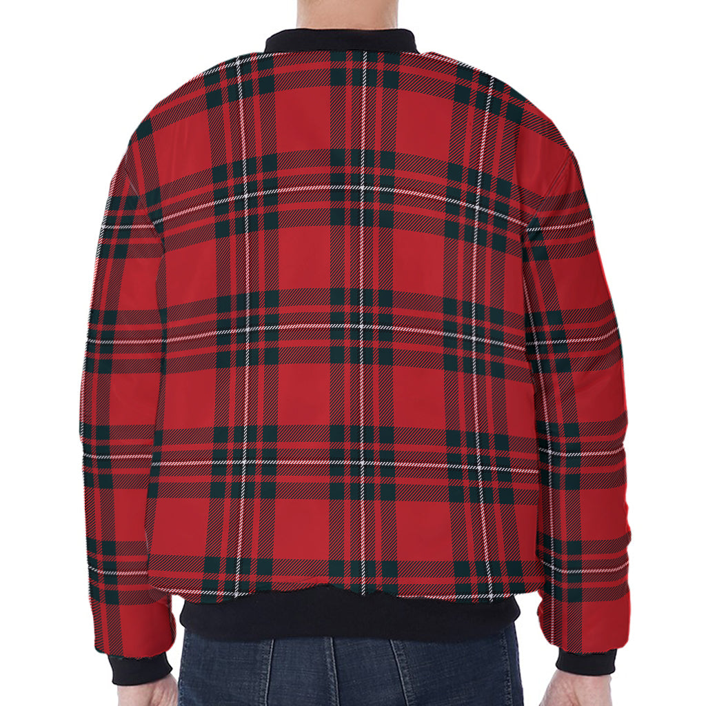 Red Scottish Tartan Pattern Print Zip Sleeve Bomber Jacket