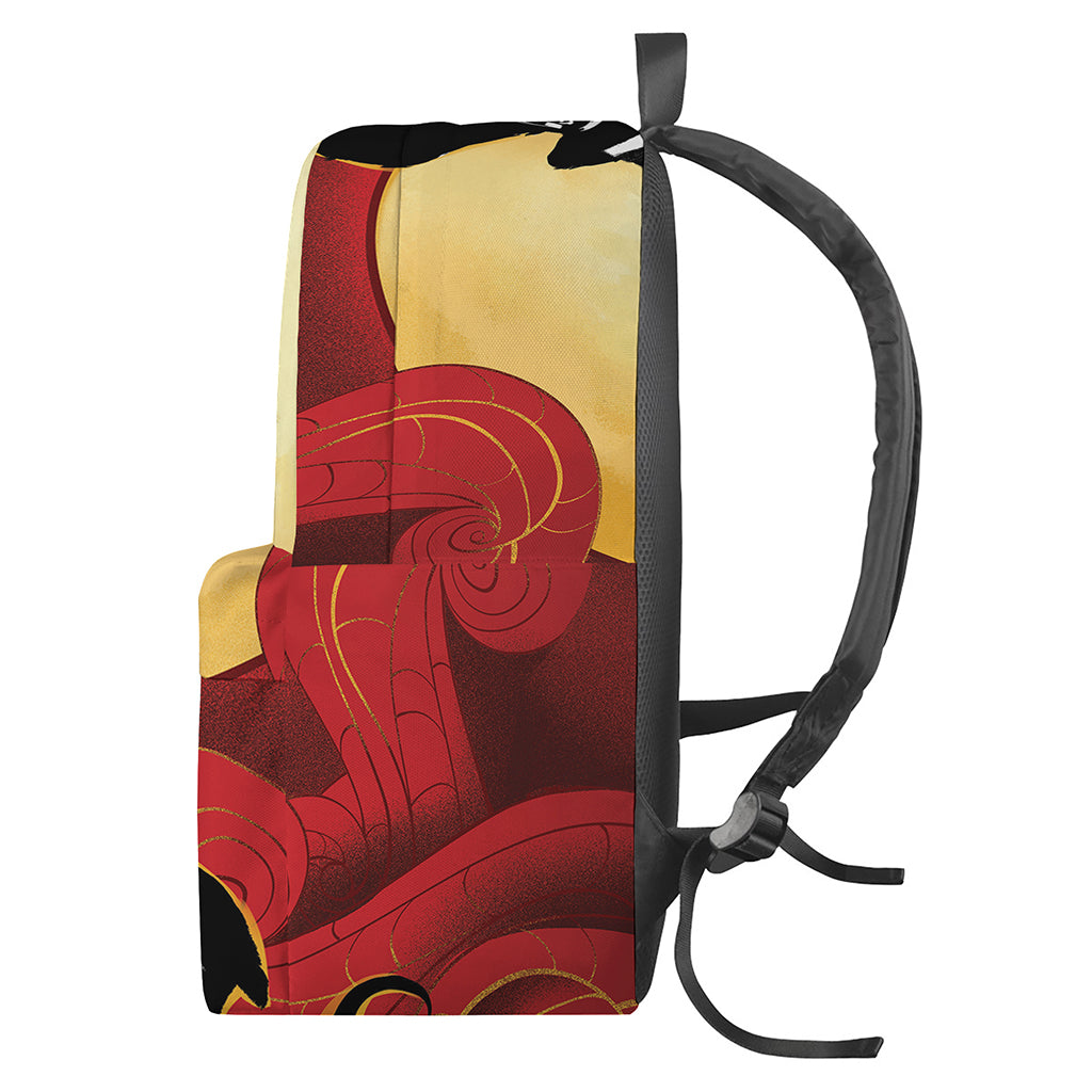 Red Sky And Golden Sun Samurai Print Backpack