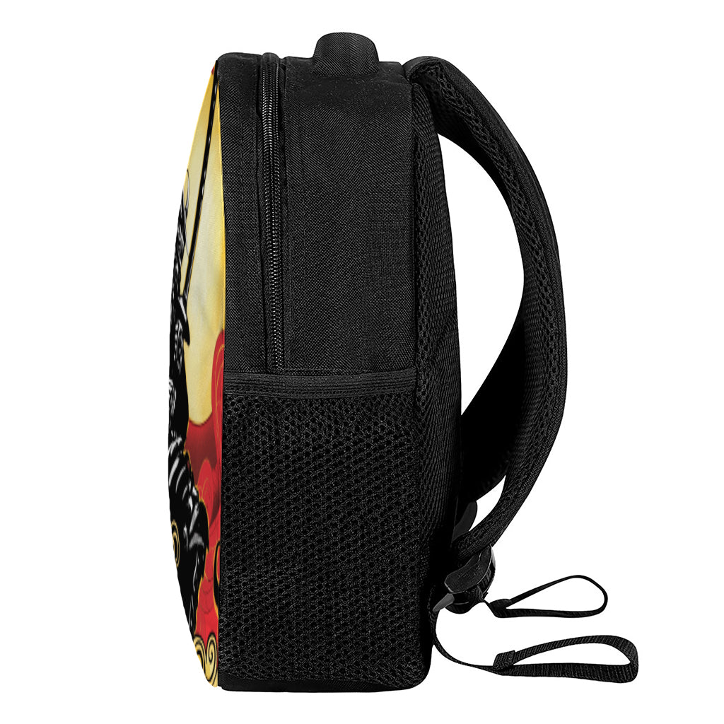 Red Sky And Golden Sun Samurai Print Casual Backpack