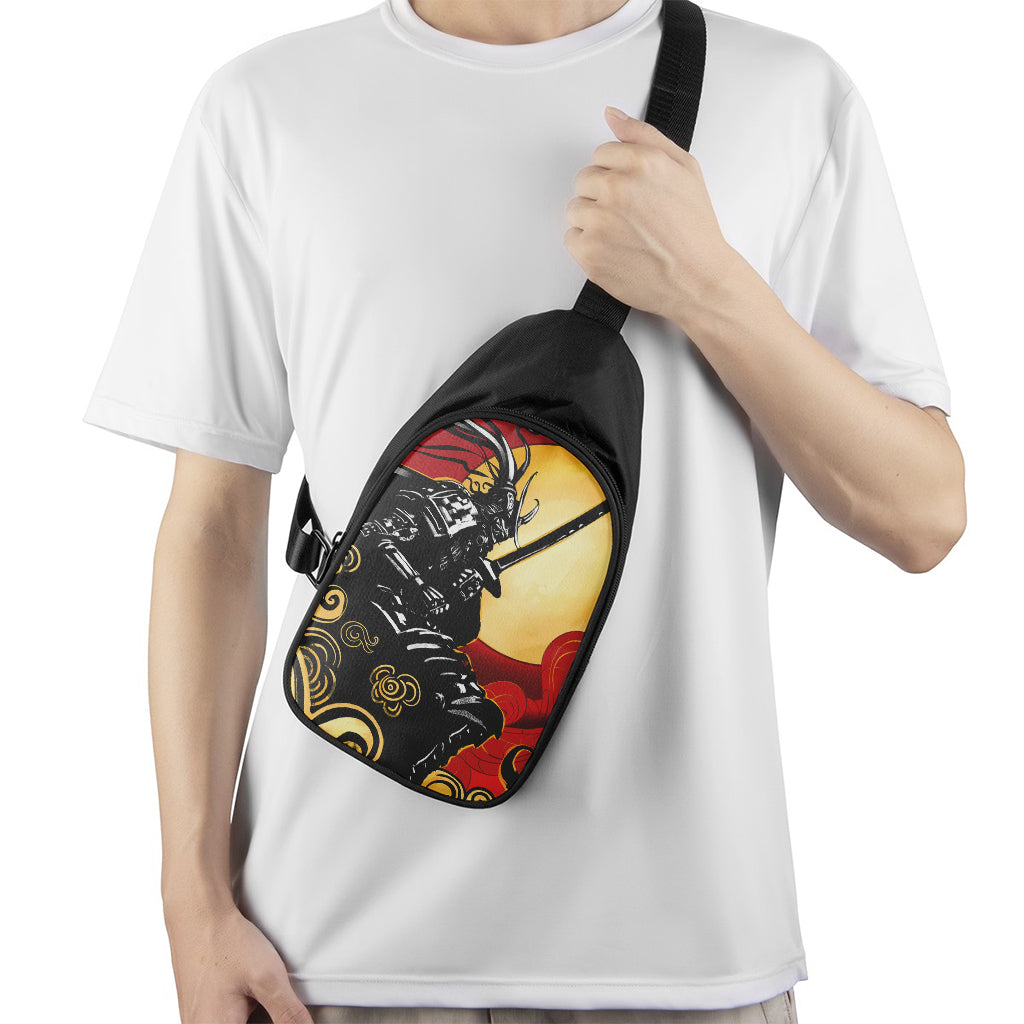 Red Sky And Golden Sun Samurai Print Chest Bag