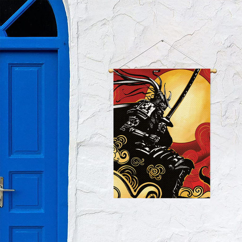 Red Sky And Golden Sun Samurai Print Garden Flag