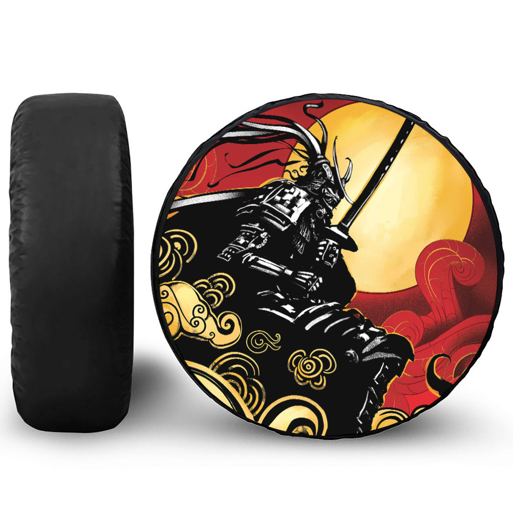 Red Sky And Golden Sun Samurai Print Leather Spare Tire Cover