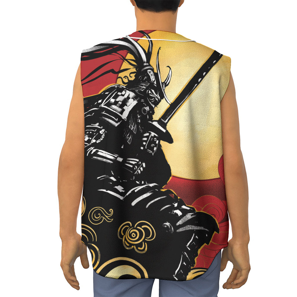 Red Sky And Golden Sun Samurai Print Sleeveless Baseball Jersey