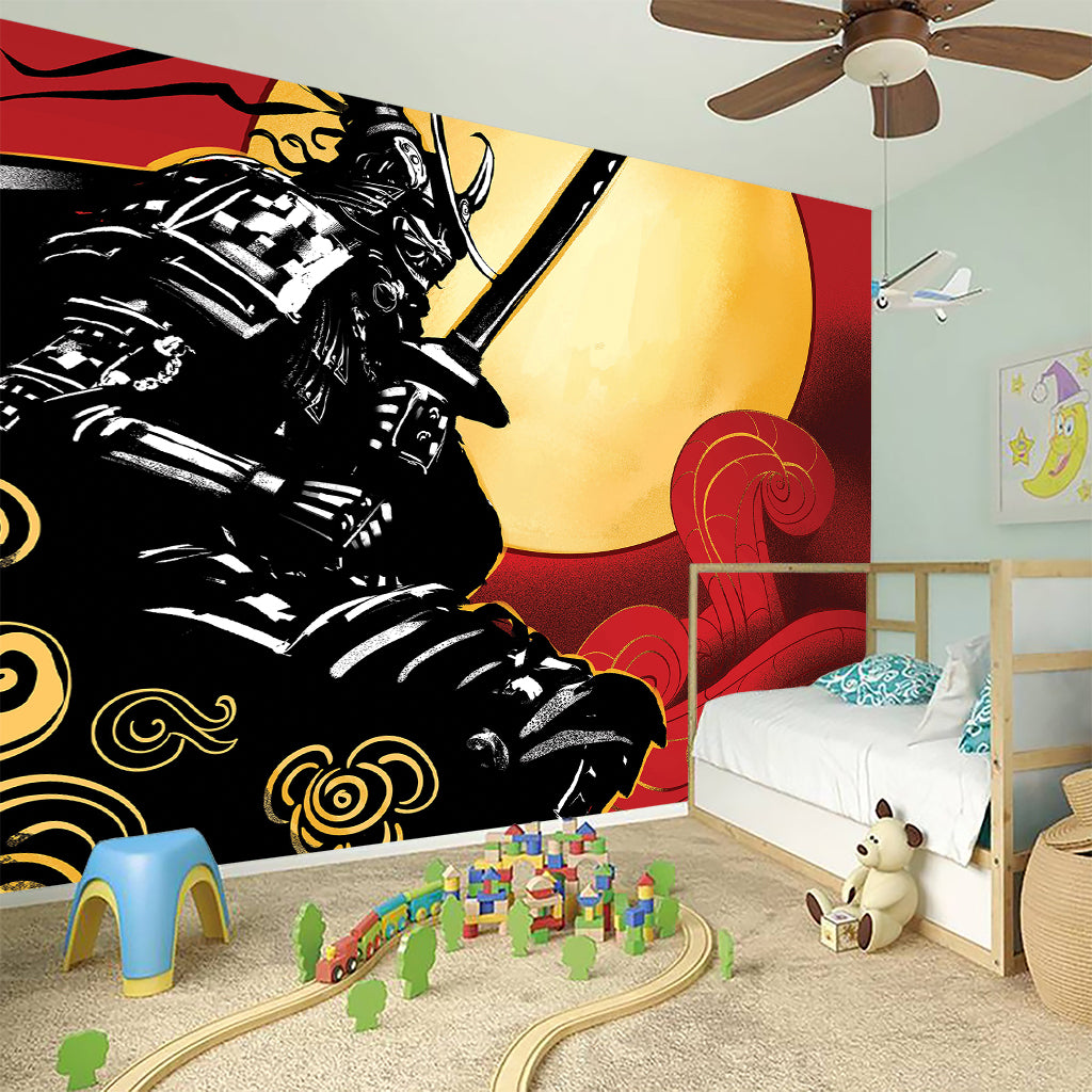 Red Sky And Golden Sun Samurai Print Wall Sticker