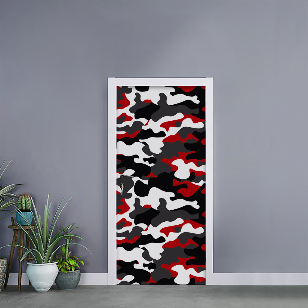 Red Snow Camouflage Print Door Sticker