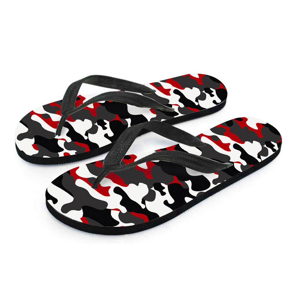 Red Snow Camouflage Print Flip Flops