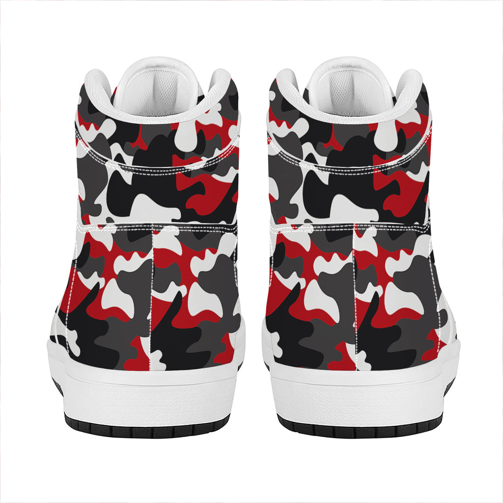 Red Snow Camouflage Print High Top Leather Sneakers