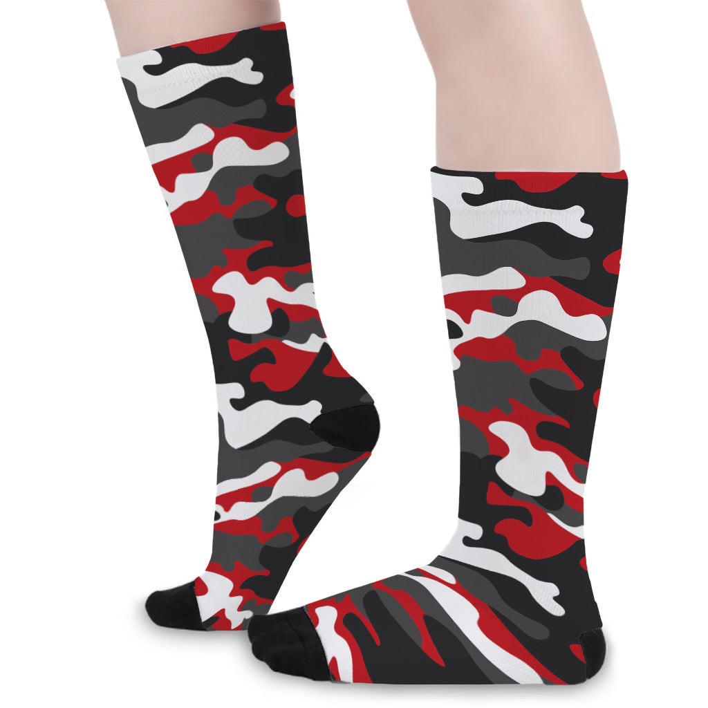 Red Snow Camouflage Print Long Socks