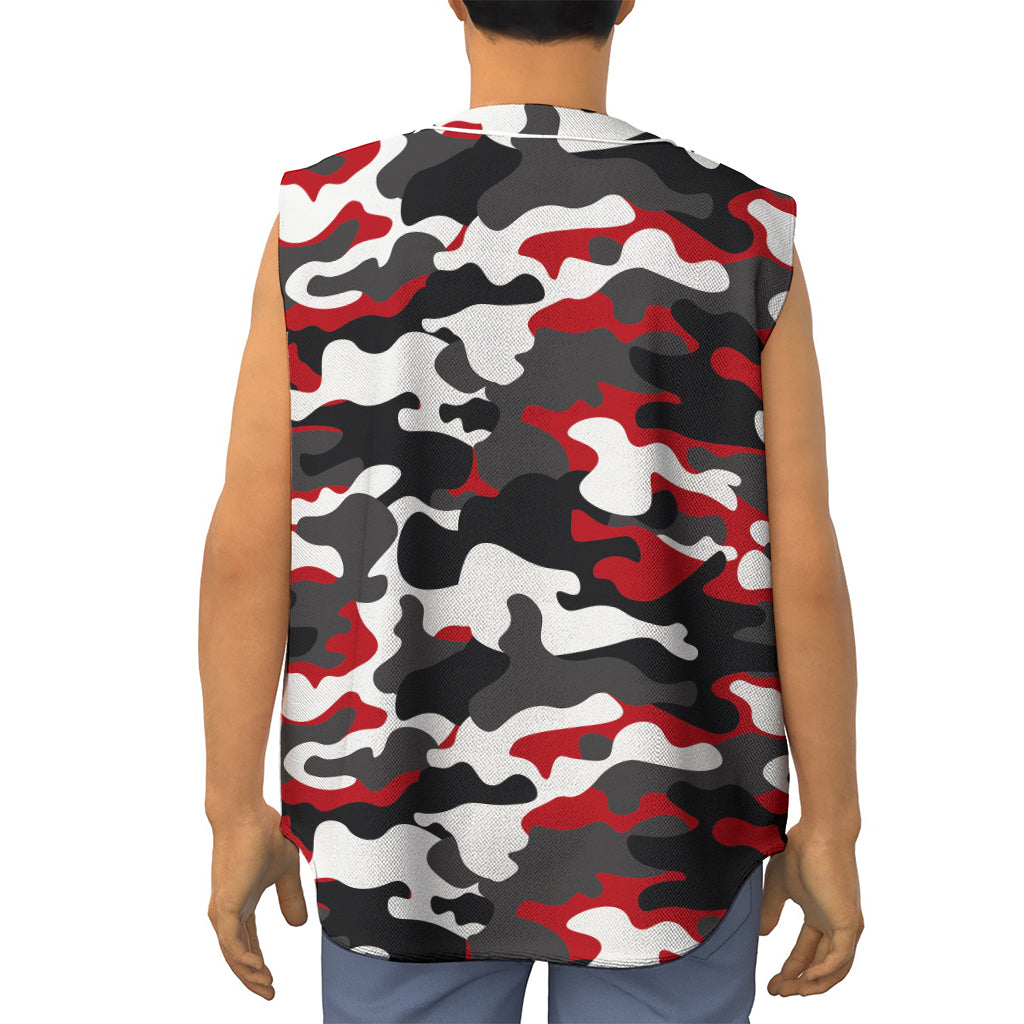Red Snow Camouflage Print Sleeveless Baseball Jersey