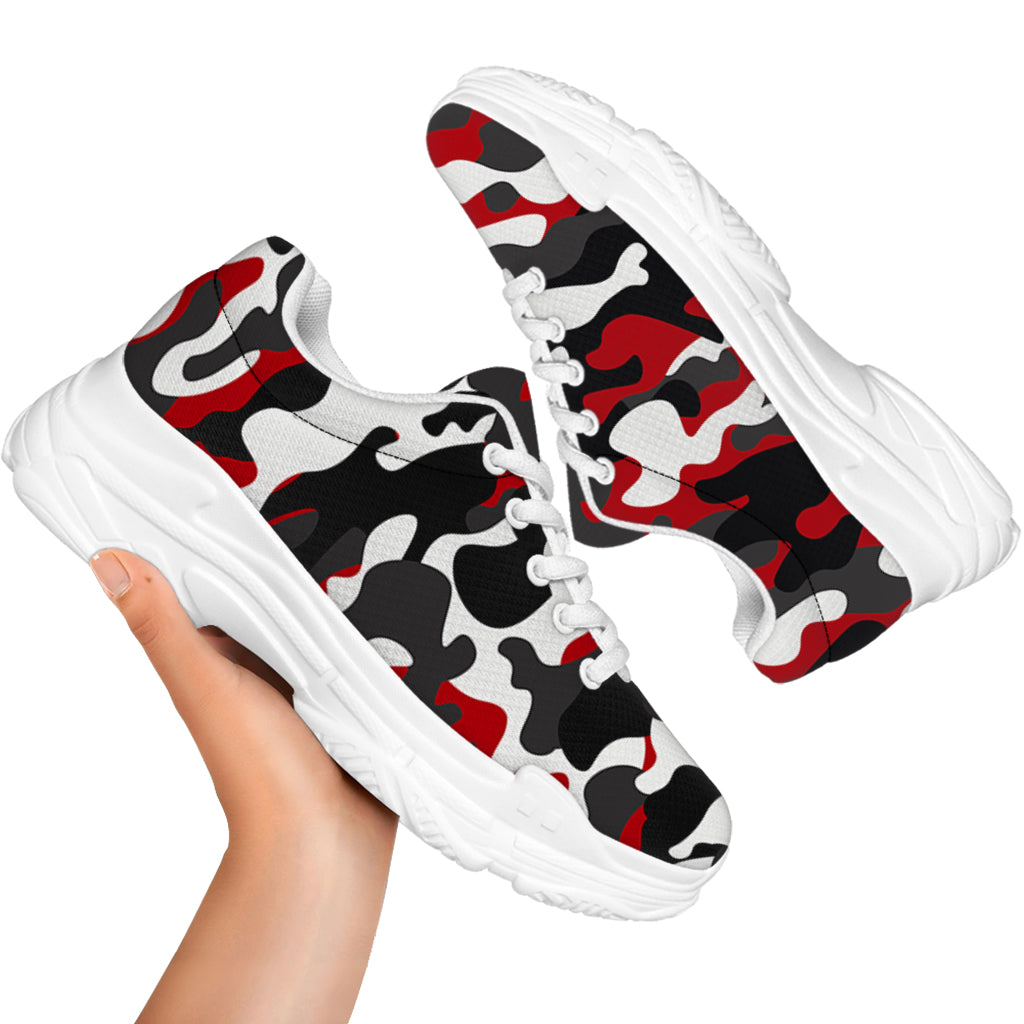 Red Snow Camouflage Print White Chunky Shoes