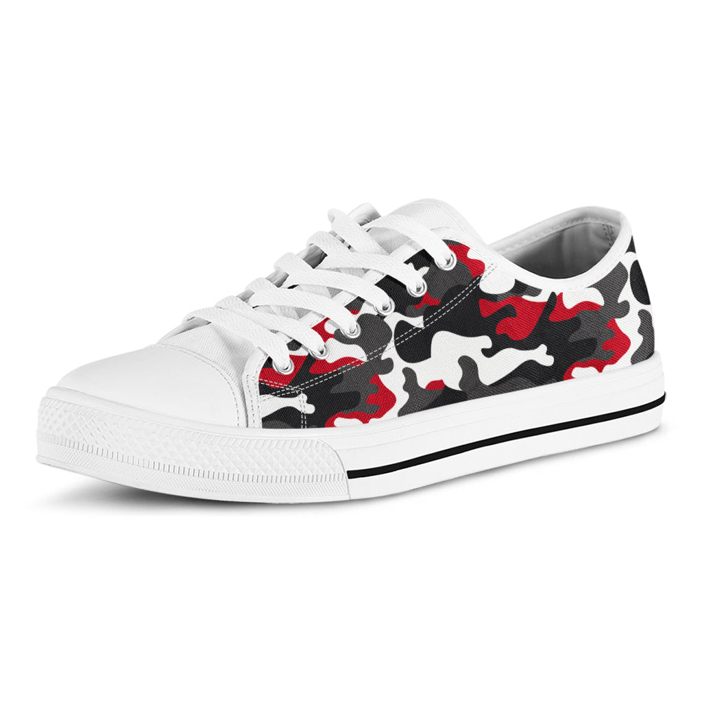 Red Snow Camouflage Print White Low Top Sneakers