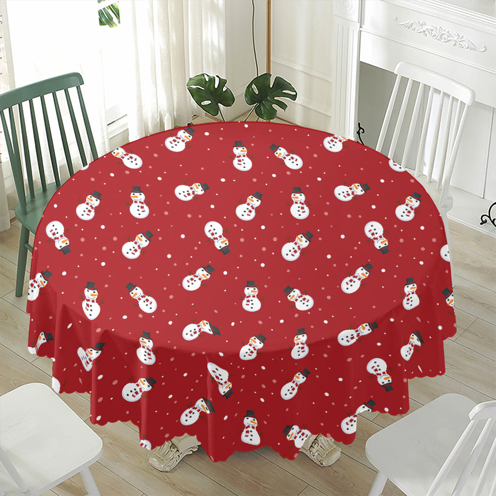 Red Snowman Pattern Print Waterproof Round Tablecloth