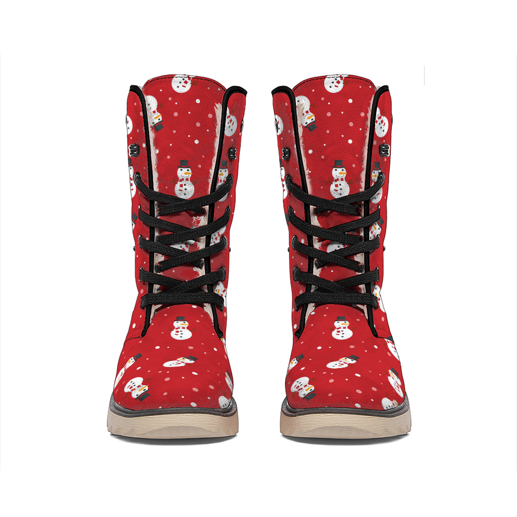 Red Snowman Pattern Print Winter Boots
