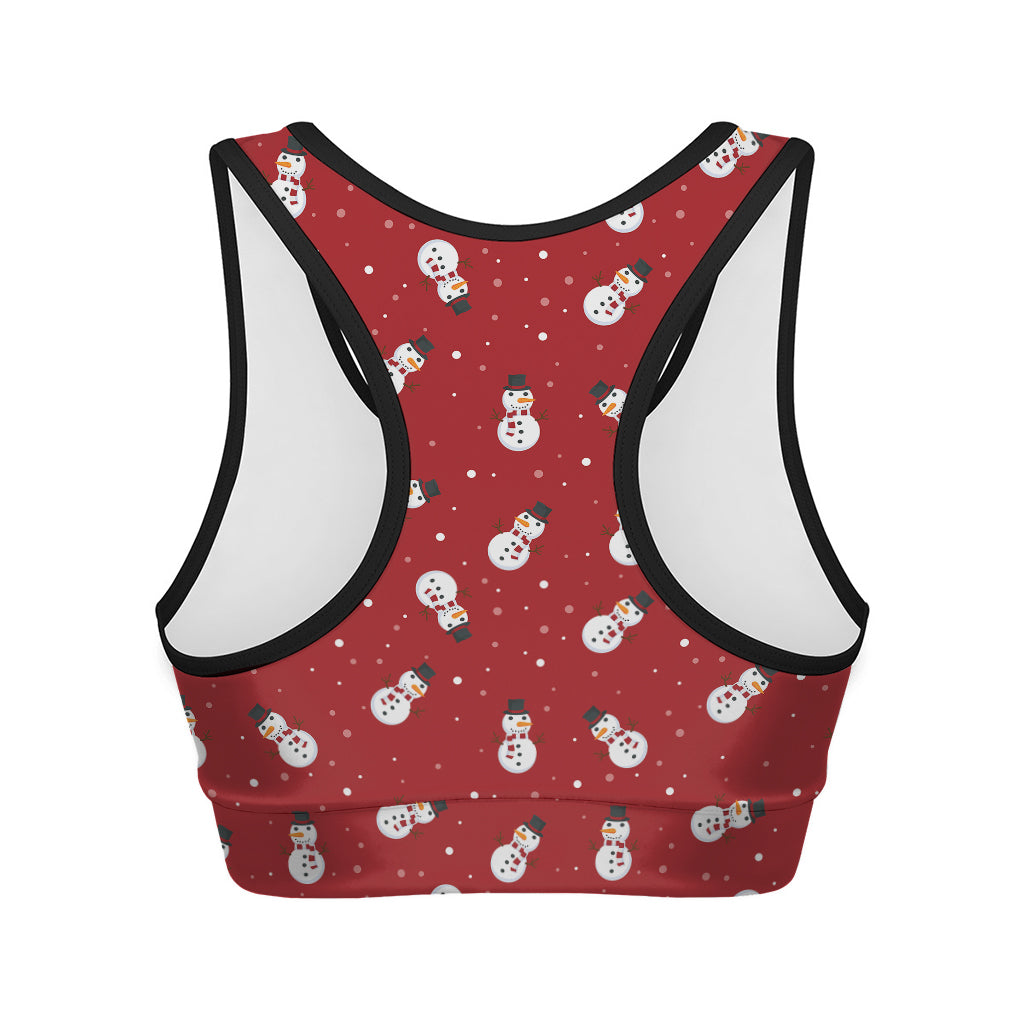Red Snowman Pattern Print Women's Sports Bra