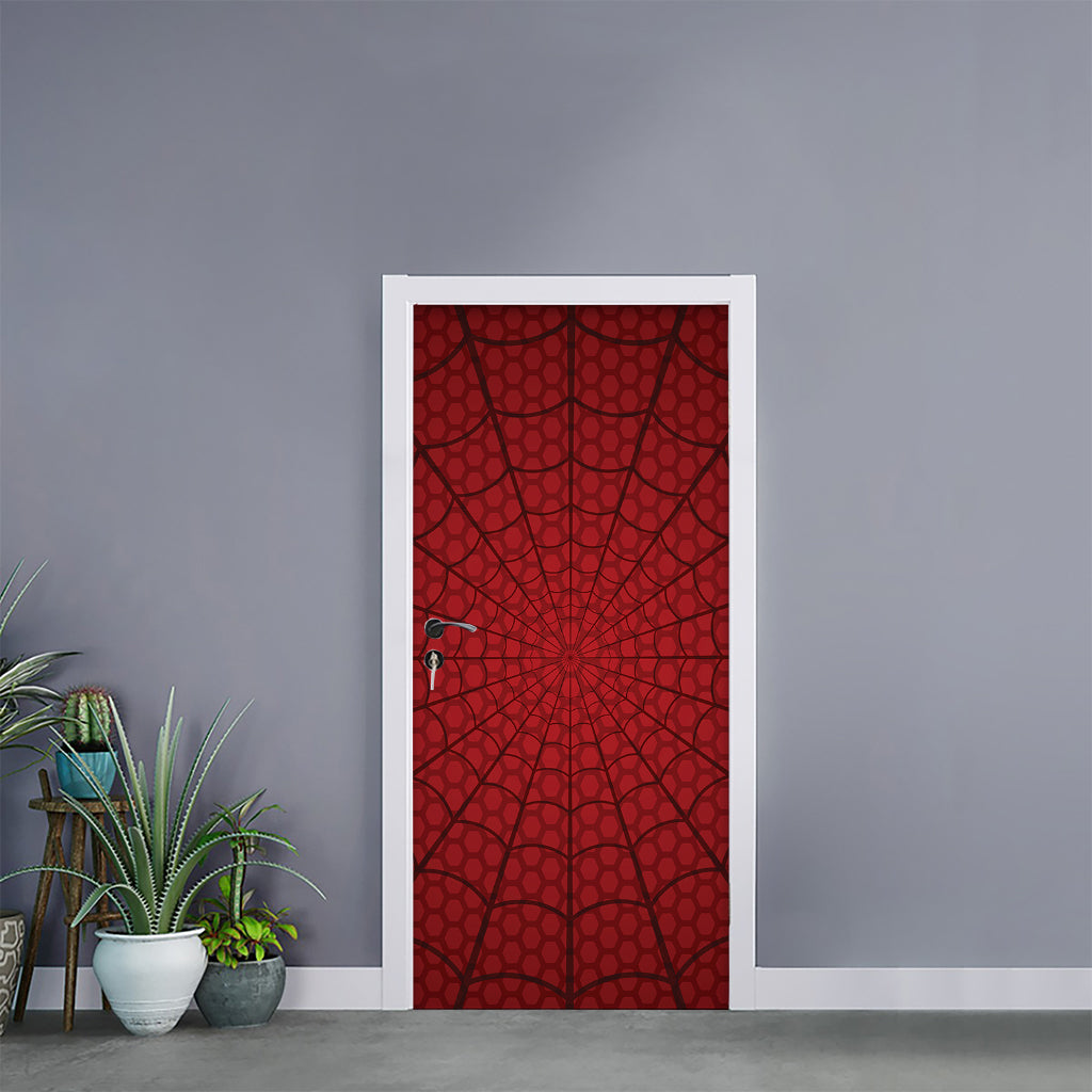 Red Spider Web Print Door Sticker