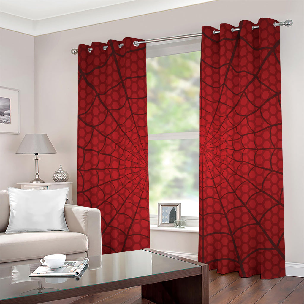 Red Spider Web Print Grommet Curtains