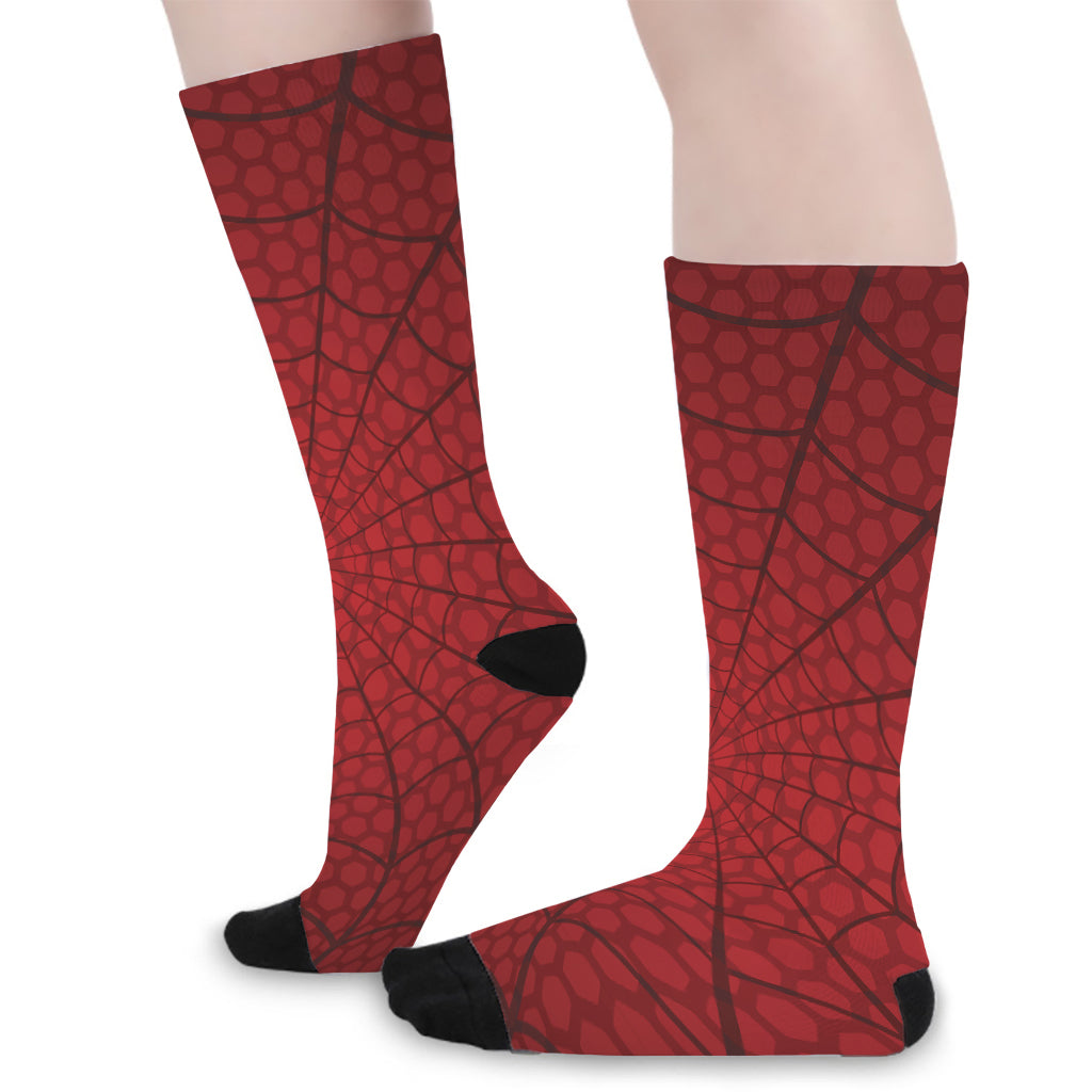 Red Spider Web Print Long Socks