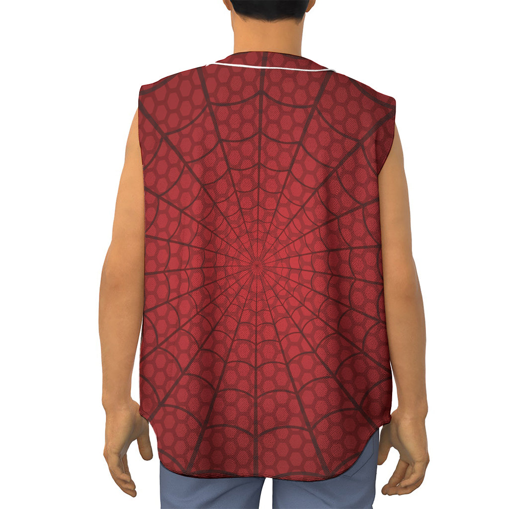 Red Spider Web Print Sleeveless Baseball Jersey