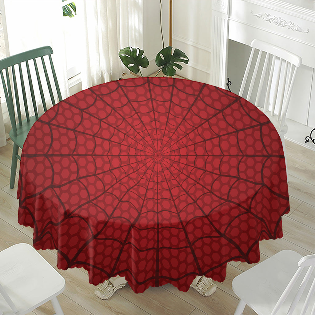 Red Spider Web Print Waterproof Round Tablecloth