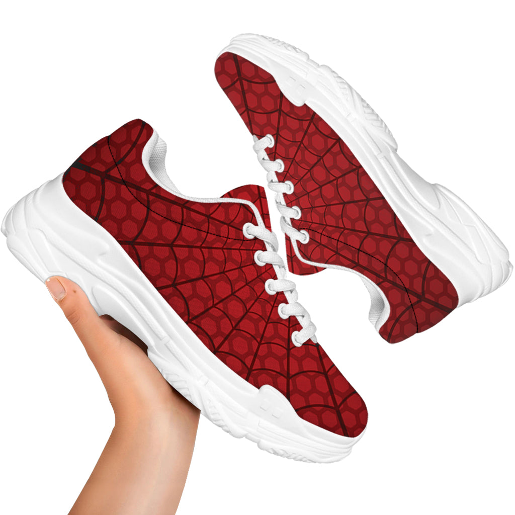 Red Spider Web Print White Chunky Shoes