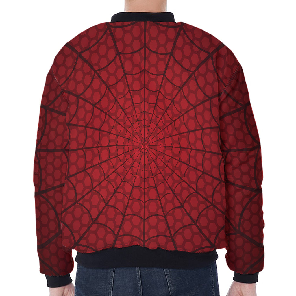 Red Spider Web Print Zip Sleeve Bomber Jacket