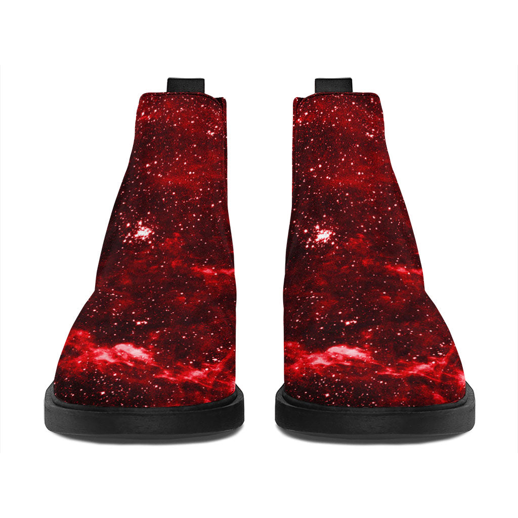 Red Stardust Universe Galaxy Space Print Flat Ankle Boots