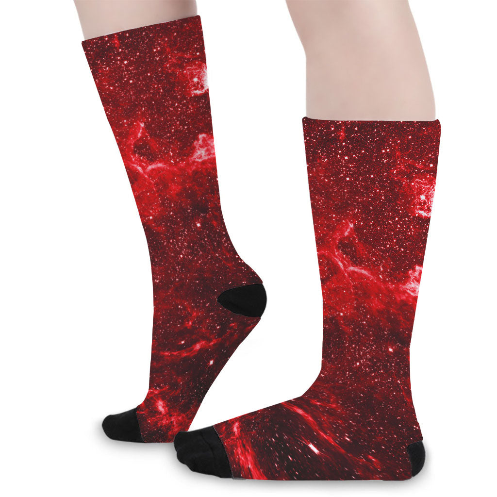 Red Stardust Universe Galaxy Space Print Long Socks