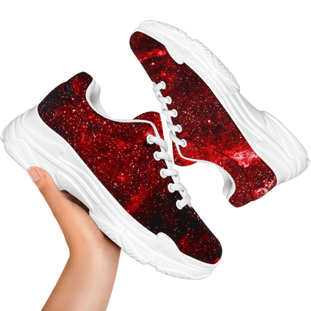 Red Stardust Universe Galaxy Space Print White Chunky Shoes