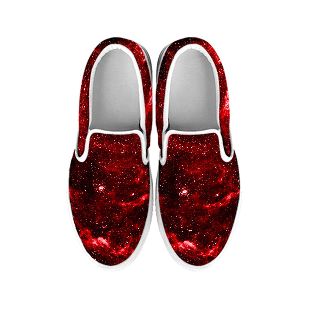 Red Stardust Universe Galaxy Space Print White Slip On Sneakers