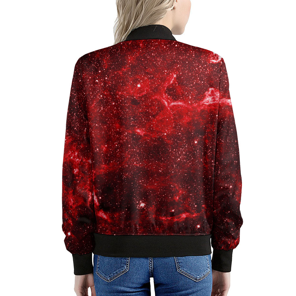Red Stardust Universe Galaxy Space Print Women's Bomber Jacket