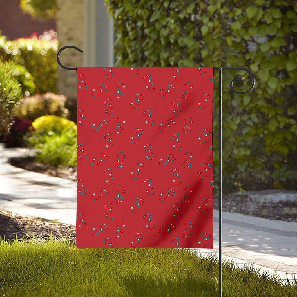 Red Stethoscope Pattern Print House Flag