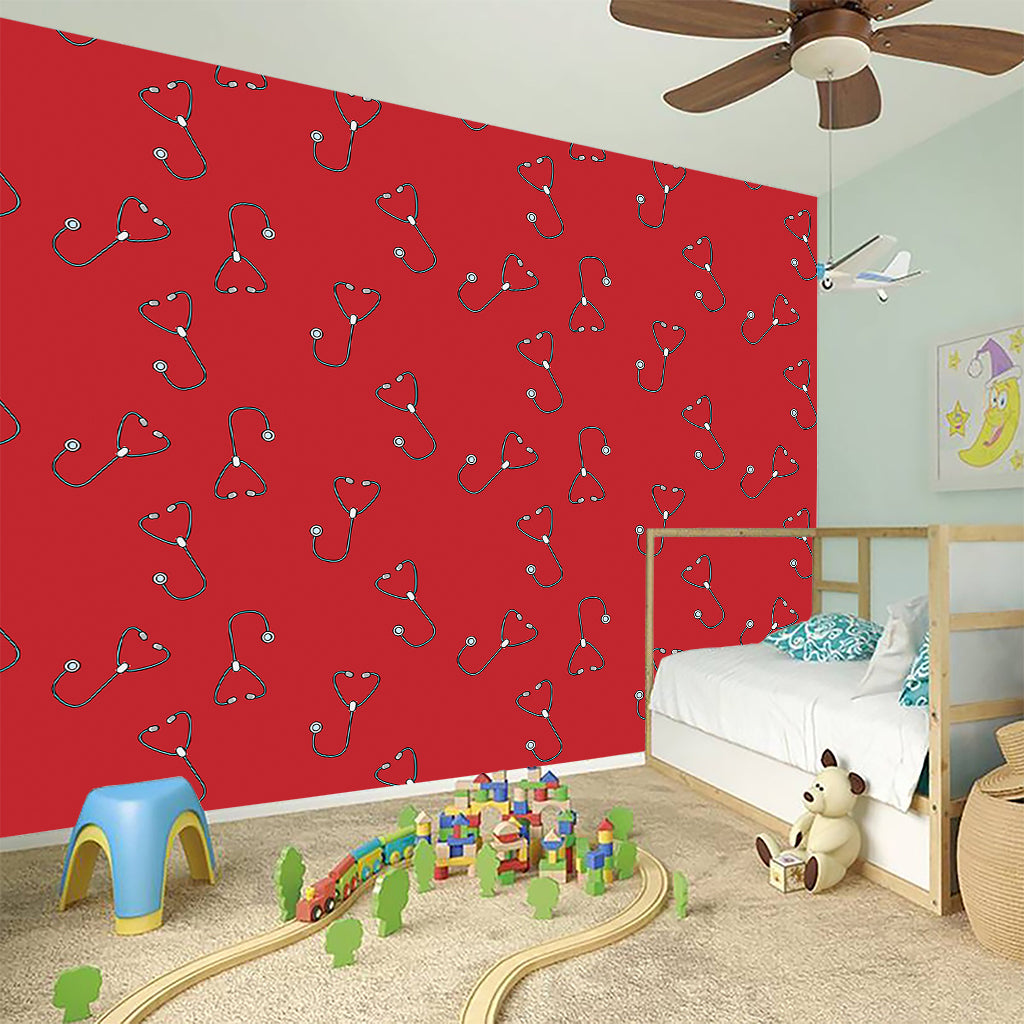Red Stethoscope Pattern Print Wall Sticker