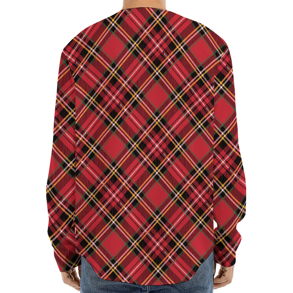 Red Stewart Tartan Pattern Print Long Sleeve Baseball Jersey