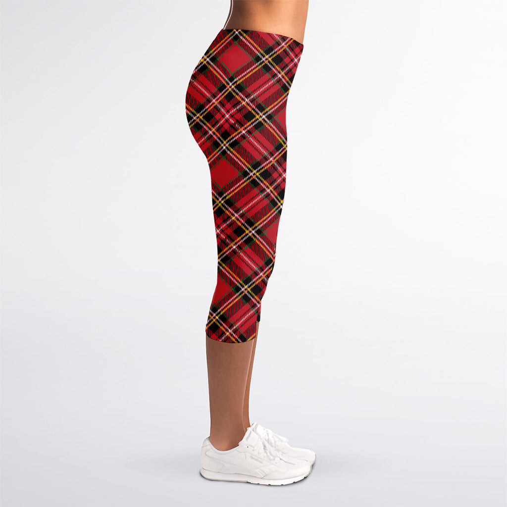 Red Stewart Tartan Pattern Print Women's Capri Leggings