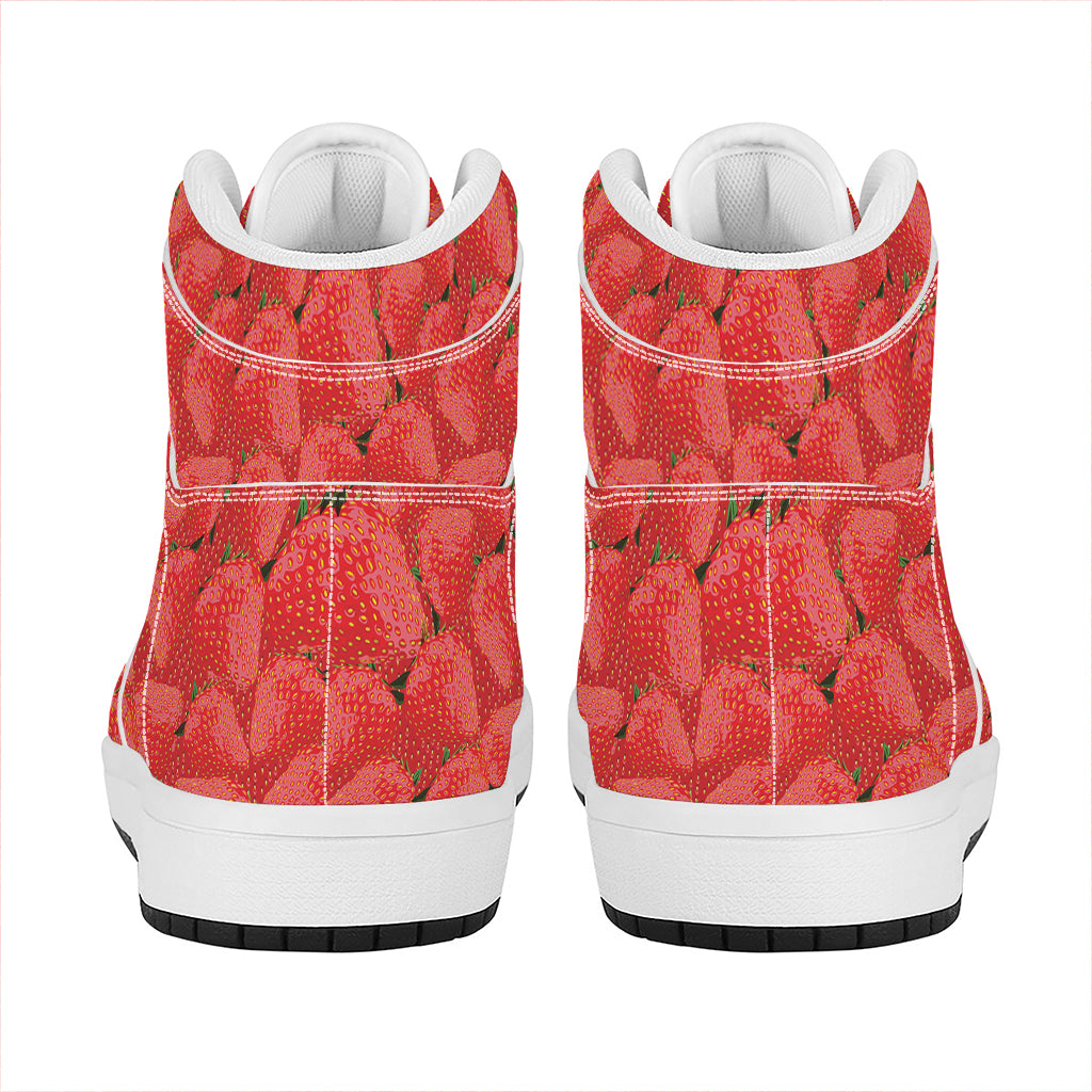 Red Strawberry Pattern Print High Top Leather Sneakers