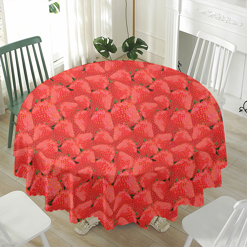 Red Strawberry Pattern Print Waterproof Round Tablecloth