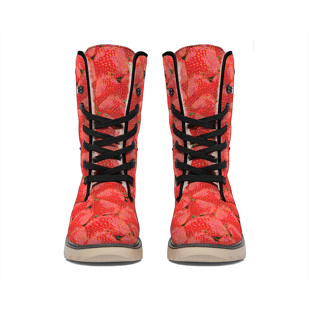 Red Strawberry Pattern Print Winter Boots