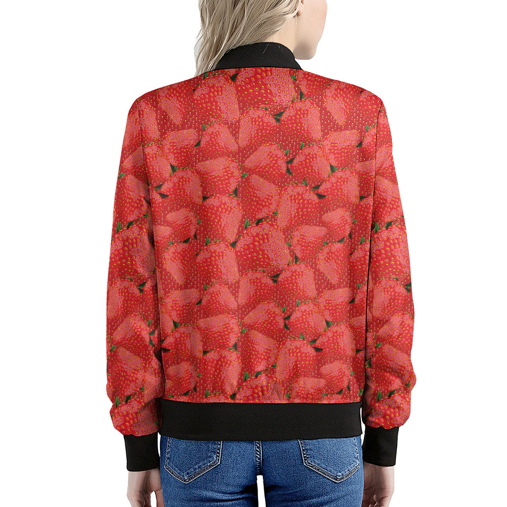 Red Strawberry Pattern Print Women's Bomber Jacket