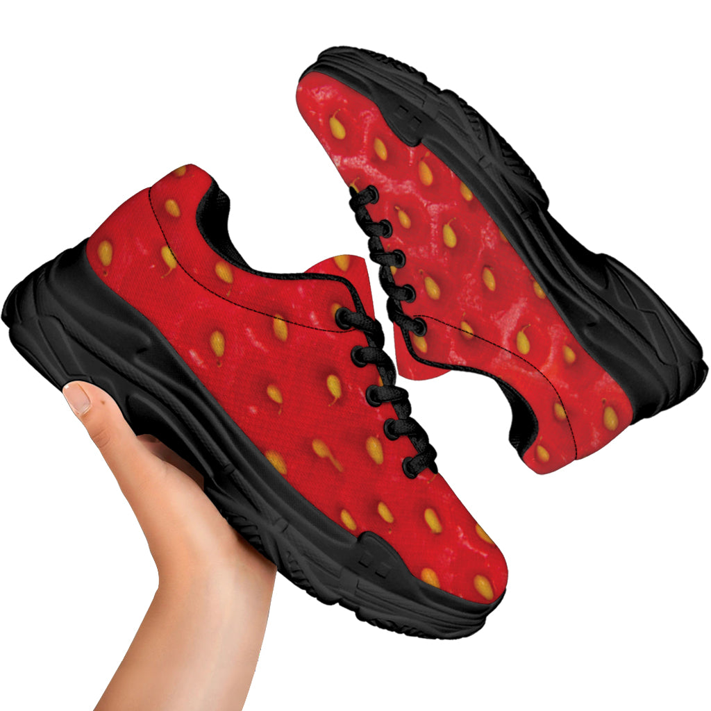 Red Strawberry Print Black Chunky Shoes