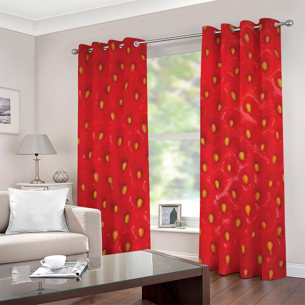 Red Strawberry Print Grommet Curtains