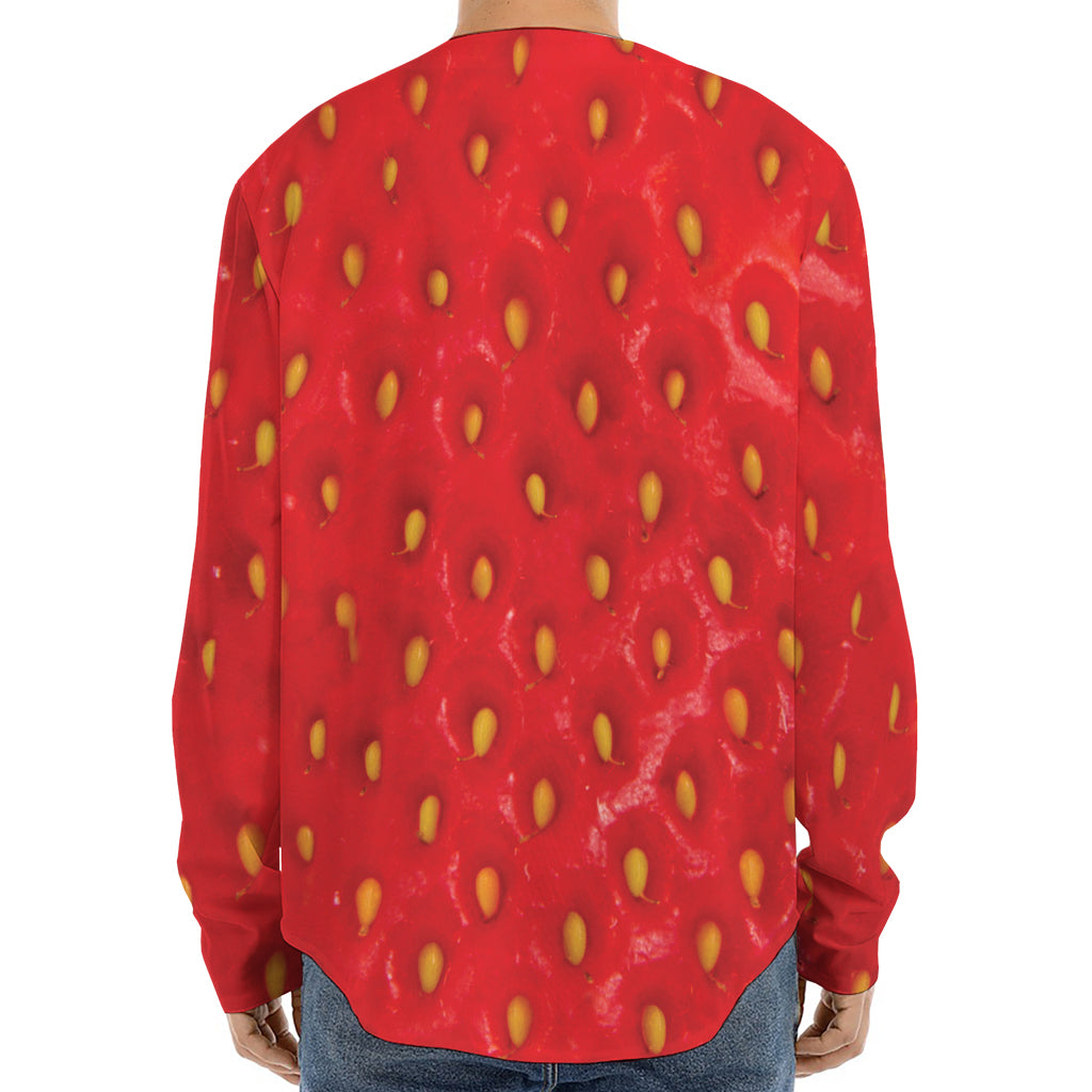 Red Strawberry Print Long Sleeve Baseball Jersey