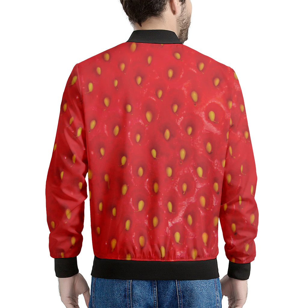 Red Strawberry Print Men's Bomber Jacket